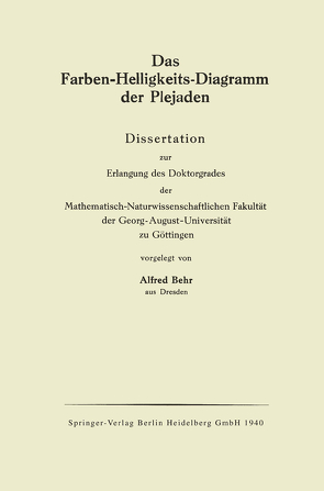 Das Farben-Helligkeits-Diagramm der Plejaden von Behr,  Alfred