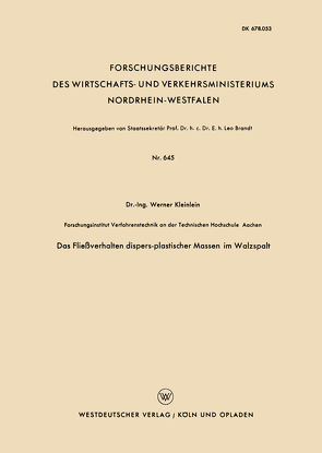 Das Fließverhalten dispers-plastischer Massen im Walzspalt von Kleinlein,  Werner