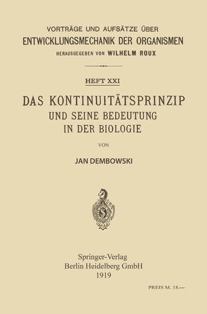 Das Kontinuitätsprinzip und seine Bedeutung in der Biologie von Dembowski,  Jan