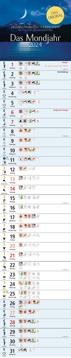 Das Mondjahr 2024 – Streifenkalender von Paungger,  Johanna, Poppe,  Thomas