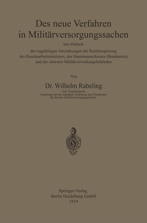 Das neue Verfahren in Militärversorgungssachen von Rabeling,  Wilhelm