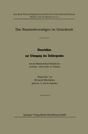 Das Raumsehvermögen im Unterdruck von Heinke,  Ernst