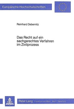 Das Recht auf ein sachgerechtes Verfahren im Zivilprozess von Debernitz,  Reinhard