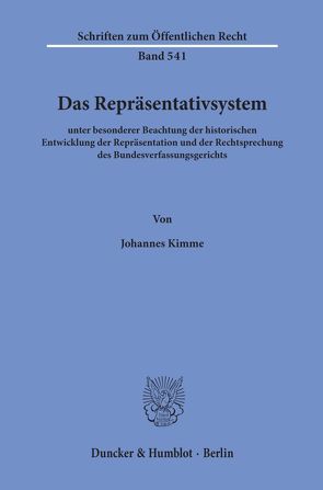 Das Repräsentativsystem von Kimme,  Johannes