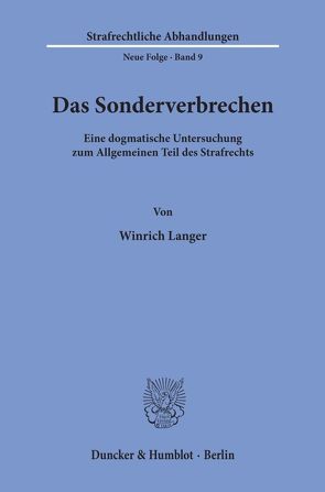 Das Sonderverbrechen. von Langer,  Winrich