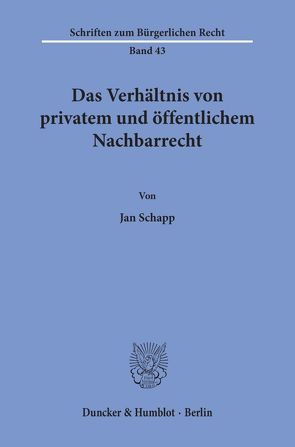 Das Verhältnis von privatem und öffentlichem Nachbarrecht. von Schapp,  Jan