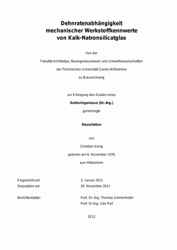 Dehnratenabhängigkeit mechanischer Werkstoffkennwerte von Kalk-Natronsilicatglas von Koenig,  Christian