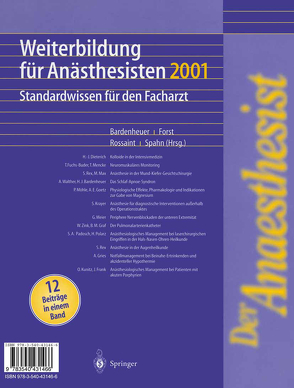 Der Anaesthesist Weiterbildung für Anästhesisten 1997 von Bardenheuer,  H.J., Forst,  H., Rossaint,  R., Spahn,  D.R.