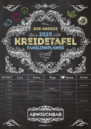 Der große Kreidetafel-Familienplaner 2020 – Familienkalender A3 (30 x42) – für Kreidemalstifte – abwischbar – tafelähnliche Oberfläche – Wandplaner von ALPHA EDITION