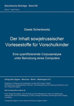 Der Inhalt sowjetrussischer Vorlesestoffe für Vorschulkinder von Schenkowitz,  Gisela