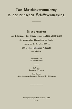 Der Maschinenraumabzug in der britischen Schiffsvermessung von Albrecht,  Johannes