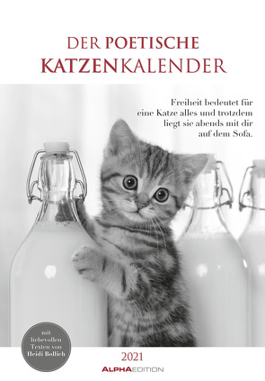 Der poetische Katzenkalender 2021 – Bild-Kalender 24×34 cm – mit schönen Zitaten – schwarz-weiß – Wandkalender – mit Platz für Notizen – Alpha Edition