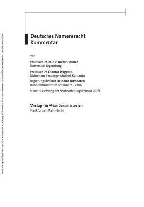 Deutsches Namensrecht von Heinrich,  Bornhofen, Henrich,  Dieter, Wagenitz,  Thomas