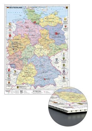 Deutschland politisch mit Wappen zum Pinnen auf Wabenplatte von Stiefel,  Heinrich