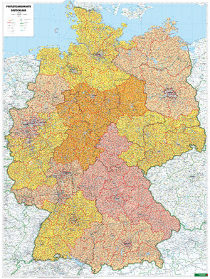 Deutschland Postleitzahlen, Poster 1:700.000, Metallbestäbt in Rolle von Freytag-Berndt und Artaria KG