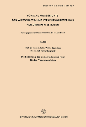 Die Bedeutung der Elemente Zink und Fluor für das Pflanzenwachstum von Baumeister,  Walter