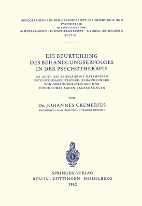 Die Beurteilung des Behandlungserfolges in der Psychotherapie von Cremerius,  J.