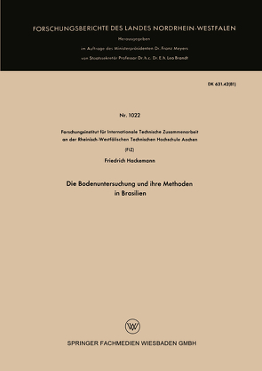 Die Bodenuntersuchung und ihre Methoden in Brasilien von Hackemann,  Friedrich