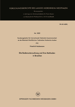 Die Bodenuntersuchung und ihre Methoden in Brasilien von Hackemann,  Friedrich