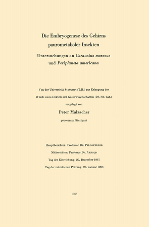 Die Embryogenese des Gehirns paurometaboler Insekten von Malzacher,  Peter