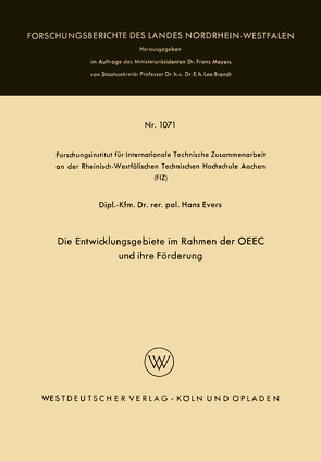 Die Entwicklungsgebiete im Rahmen der OEEC und ihre Förderung von Evers,  Hans