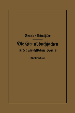 Die Grundbuchsachen in der gerichtlichen Praxis von Brand,  Arthur, Schnitzler,  Leo