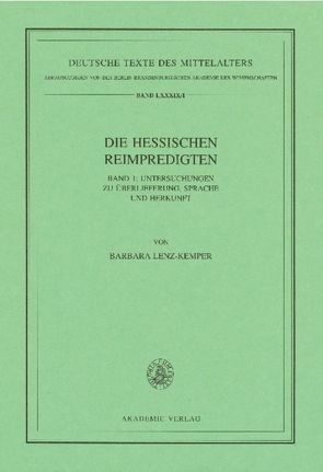 Die Hessischen Reimpredigten von Lenz-Kemper,  Barbara