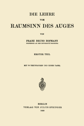 Die Lehre vom Raumsinn des Auges von Hofmann,  Franz Bruno