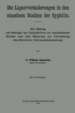 Die Liquorveränderungen in den einzelnen Stadien der Syphilis von Gennerich,  Wilhelm