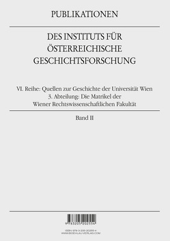 Die Matrikel der Wiener Rechtswissenschaftlichen Fakultät von Maisel,  Thomas, Seidl,  Johannes