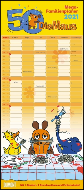 Die Maus 2021 – DUMONT Mega-Familienkalender mit 6 Spalten – Familienplaner mit 2 Stundenplänen und Ferientabelle – Hochformat 30,0 x 68,5 cm von Schmitt-Menzel,  Isolde, Streich,  Friedrich