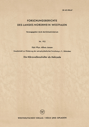 Die Mikrowellenschalter als Mehrpole von Jansen,  Alfons