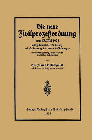 Die neue Zivilprozeßordnung vom 13. Mai 1924 mit systematischer Einleitung und Erläuterung der neuen Bestimmungen von Goldschmidt,  James