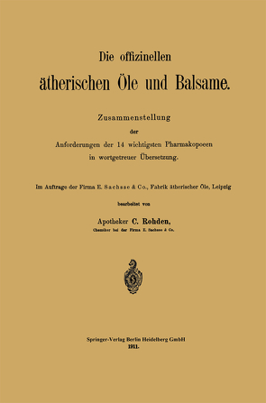 Die offizinellen ätherischen Öle und Balsame von Rohden,  C.