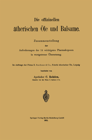 Die offizinellen ätherischen Öle und Balsame von Rohden,  C.