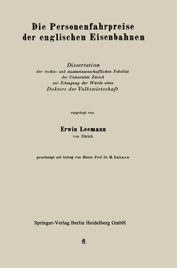 Die Personenfahrpreise der englischen Eisenbahnen von Leemann,  Erich