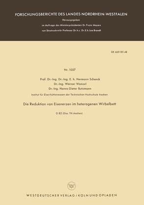 Die Reduktion von Eisenerzen im heterogenen Wirbelbett von Schenck,  Hermann