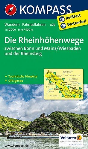 KOMPASS Wanderkarte Die Rheinhöhenwege zwischen Bonn und Mainz/Wiesbaden und der Rheinsteig. von KOMPASS-Karten GmbH