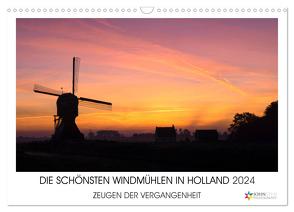 DIE SCHÖNSTEN WINDMÜHLEN IN HOLLAND 2024 (Wandkalender 2024 DIN A3 quer), CALVENDO Monatskalender von Stuij,  John