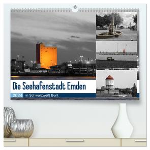 Die Seehafenstadt Emden – in Schwarzweiß Bunt (hochwertiger Premium Wandkalender 2024 DIN A2 quer), Kunstdruck in Hochglanz von Poetsch,  Rolf