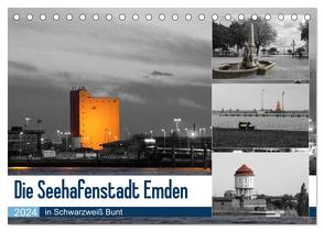 Die Seehafenstadt Emden – in Schwarzweiß Bunt (Tischkalender 2024 DIN A5 quer), CALVENDO Monatskalender von Poetsch,  Rolf