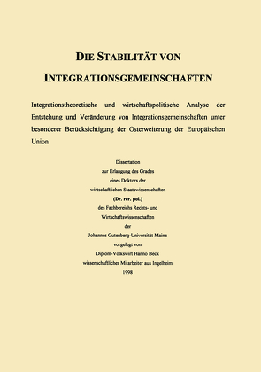 Die Stabilität von Integrationsgemeinschaften von Beck,  Hanno