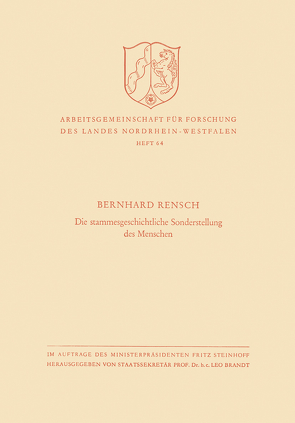 Die stammesgeschichtliche Sonderstellung des Menschen von Rensch,  Bernhard