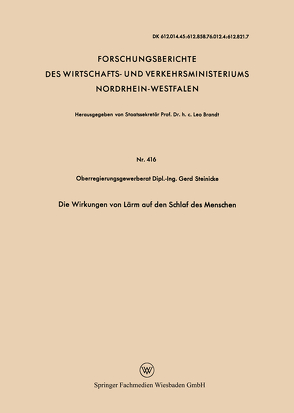 Die Wirkungen von Lärm auf den Schlaf des Menschen von Steinicke,  Gerd