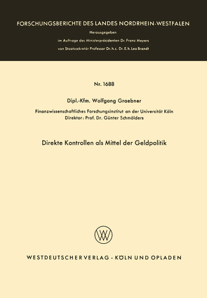 Direkte Kontrollen als Mittel der Geldpolitik von Graebner,  Wolfgang