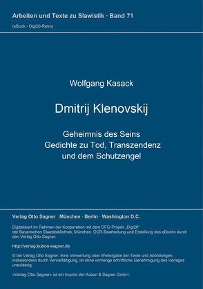 Dmitrij Klenovskij. Geheimnis des Seins. Gedichte zu Tod, Transzendenz und dem Schutzengel von Kasack,  Wolfgang