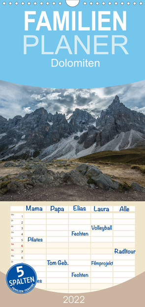 Familienplaner Dolomiten (Wandkalender 2022 , 21 cm x 45 cm, hoch) von Burri,  Roman