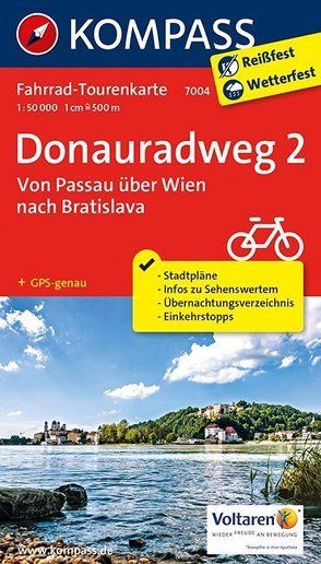 Fahrrad-Tourenkarte Donauradweg 2, Von Passau über Wien nach Bratislava von KOMPASS-Karten GmbH