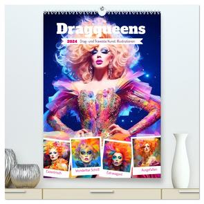 Dragqueens. Drag- und Travestie Kunst. Illustrationen (hochwertiger Premium Wandkalender 2024 DIN A2 hoch), Kunstdruck in Hochglanz von Hurley,  Rose