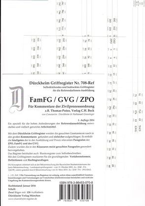 FamFG / GVG / ZPO, Thomas-Putzo Assessor/in Dürckheim-Griffregister Nr. 708-Ref /, z.B. für den Thomas-Putzo 2016/2017 von Dürckheim,  Constantin, Grassinger,  Nathanael